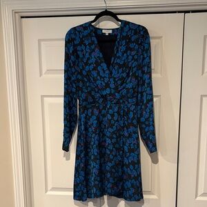 Equipment Collie Faux Wrap Floral Blue Print Crepe De Chine dress